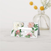 水彩ピンク白い牡丹結婚の花 プレイスカード (正面)