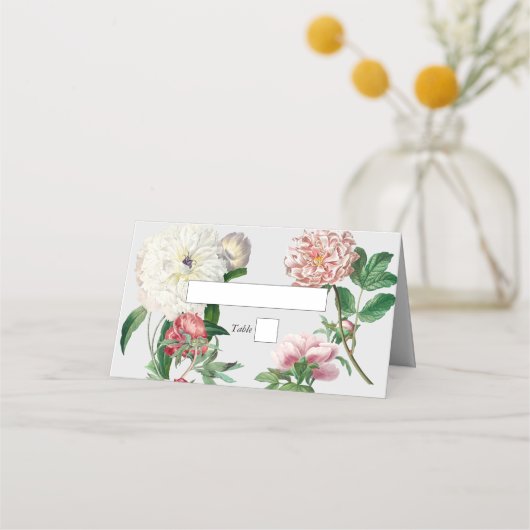 水彩ピンク白い牡丹結婚の花 プレイスカード (正面)