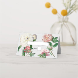 水彩ピンク白い牡丹結婚の花 プレイスカード