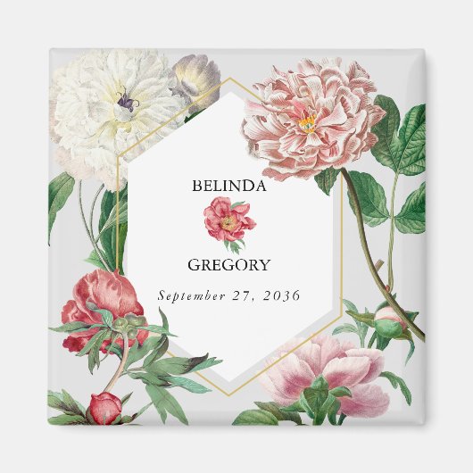 水彩ピンク白い牡丹結婚の花 マグネット (正面)