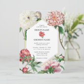 水彩ピンク白い牡丹結婚の花 招待状 (スタンド正面)