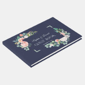 水彩ピンク白い花グリーンフレーム結婚ズ ゲストブック (コーナー)