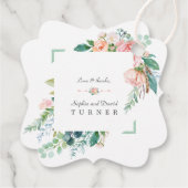 水彩ピンク白い花グリーンフレーム結婚ズ フェイバータグ (裏面)