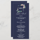 水彩ピンク白い花グリーンフレーム結婚ズ メニュー (正面/裏面)