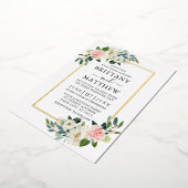 水彩ピンク白フローラ写真結婚の金ゴールド 箔招待状 (回転した状態)