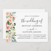 水彩ピンク白フローラ書結婚跡 招待状 (正面/裏面)