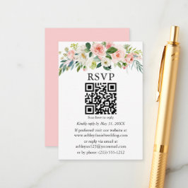 水彩ピンク白フローラ結婚のQR RSVP エンクロージャーカード