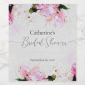 水彩ピンク白牡丹の花ブライダルシャワー ワインラベル (シングルラベル)