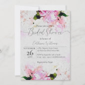 水彩ピンク白牡丹の花ブライダルシャワー 招待状 (正面)