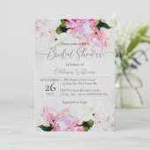 水彩ピンク白牡丹の花ブライダルシャワー 招待状 (スタンド正面)