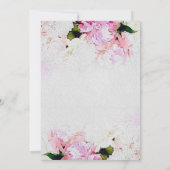 水彩ピンク白牡丹の花ブライダルシャワー 招待状 (裏面)