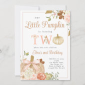 水彩ピンク私たちの小さなカボチャ2nd誕生日 招待状 (正面)