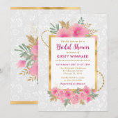 水彩ピンク秋花ブライダルシャワー 招待状 (正面/裏面)
