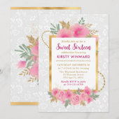 水彩ピンク秋花Sweet sixteen 招待状 (正面/裏面)