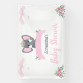 水彩ピンク素朴ゾウフローラ赤ちゃんシャワー 横断幕 (縦)