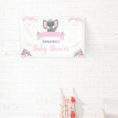 水彩ピンク素朴ゾウフローラ赤ちゃんシャワー 横断幕 (インサイチュ)