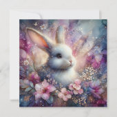 水彩ピンク紫色の花バニー宗教的 シーズンカード (正面)