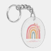 水彩ピンク色の可愛いボホレインボー花模様 キーホルダー (正面左)