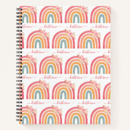 水彩ピンク色の可愛いボホレインボー花模様 ノートブック