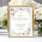 水彩ピンク色の花が最初の聖餐会へようこそ ポスター