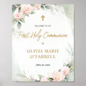 水彩ピンク色の花が最初の聖餐会へようこそ ポスター (正面)