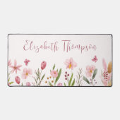 水彩ピンク色の花のガーリースクリプト名 デスクマット (正面)