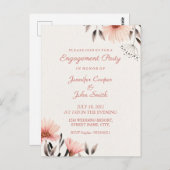 水彩ピンク花モチーフのエンゲージメントパーティー ポストカード (正面/裏面)