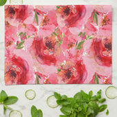 水彩ピンク花柄 キッチンタオル (折り畳み)