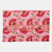 水彩ピンク花柄 キッチンタオル (横)