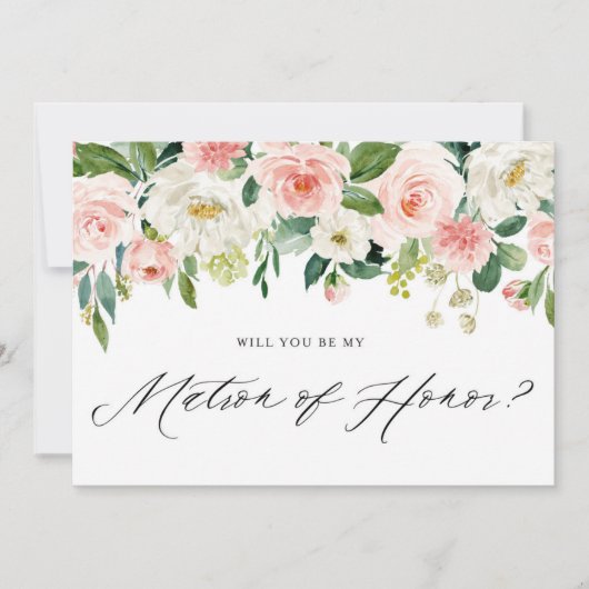 水彩ピンク花模様が私の名誉の母 招待状 (正面)