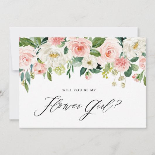 水彩ピンク花模様が私の花娘 招待状 (正面)
