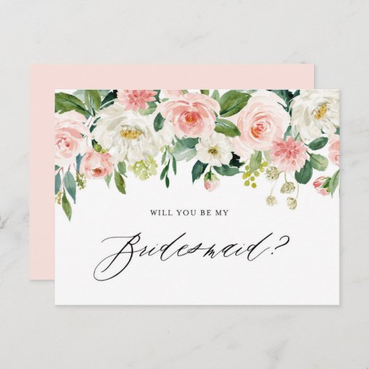 水彩ピンク花模様が私の花嫁になる インビテーションポストカード (正面/裏面)
