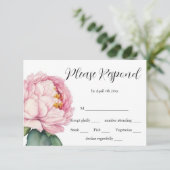 水彩ピンク花模様ピンク牡丹バラ結婚ズ 出欠カード (スタンド正面)