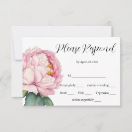 水彩ピンク花模様ピンク牡丹バラ結婚ズ 出欠カード