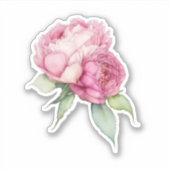 水彩ピンク花模様ピンク牡丹ピンクバラ シール (正面)