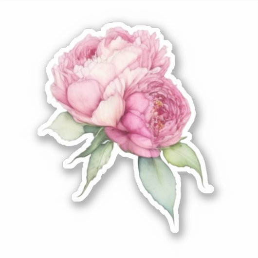 水彩ピンク花模様ピンク牡丹ピンクバラ シール (正面)
