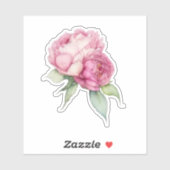 水彩ピンク花模様ピンク牡丹ピンクバラ シール (シート)
