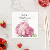 水彩ピンク花模様ピンク牡丹ピンクバラ スタンダードカクテルナプキン (インサイチュ)