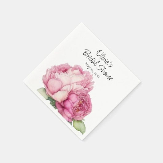 水彩ピンク花模様ピンク牡丹ピンクバラ スタンダードカクテルナプキン (角)