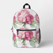 水彩ピンク花模様ピンク牡丹ピンクバラ プリントバックパック (正面)