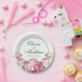 水彩ピンク花模様ピンク牡丹ピンクバラ ペーパープレート (パーティー)