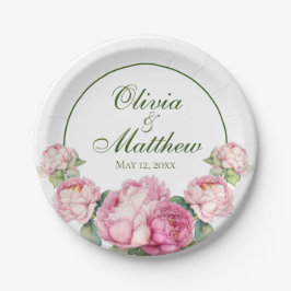 水彩ピンク花模様ピンク牡丹ピンクバラ ペーパープレート