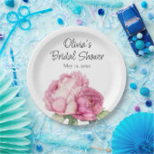 水彩ピンク花模様ピンク牡丹ピンクバラ ペーパープレート (パーティー)