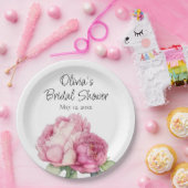 水彩ピンク花模様ピンク牡丹ピンクバラ ペーパープレート (パーティー)