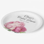 水彩ピンク花模様ピンク牡丹ピンクバラ ペーパープレート (アングル)