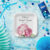 水彩ピンク花模様ピンク牡丹ピンクバラ ペーパープレート (パーティー)