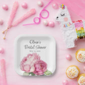 水彩ピンク花模様ピンク牡丹ピンクバラ ペーパープレート (パーティー)