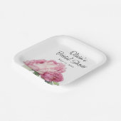 水彩ピンク花模様ピンク牡丹ピンクバラ ペーパープレート (傾斜あり)