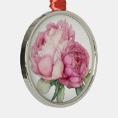 水彩ピンク花模様ピンク牡丹ピンクバラ メタルオーナメント (右)