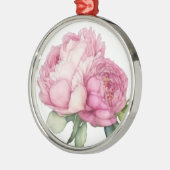 水彩ピンク花模様ピンク牡丹ピンクバラ メタルオーナメント (左)